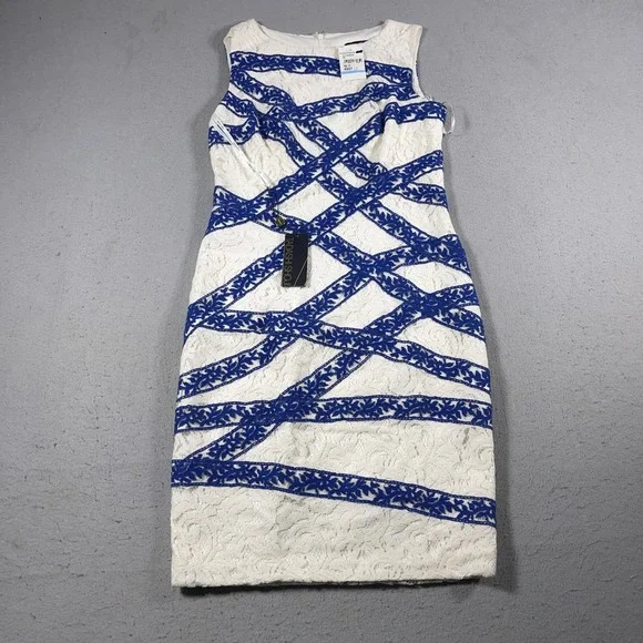Tadashi Shoji | Dresses | Tadashi Shoji Dress Women Lace Sheath White Blue  Embroidered Cocktail Nwt | Poshmark